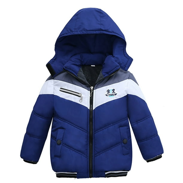Abrigo De Invierno Para Niños Pequeños Niños Prendas De Abrigo Chaquetas Chaqueta A Rayas Para Bebés Cremallera Con Capucha Abrigo A Prueba De Viento Azul Odeerbi LM103-3156