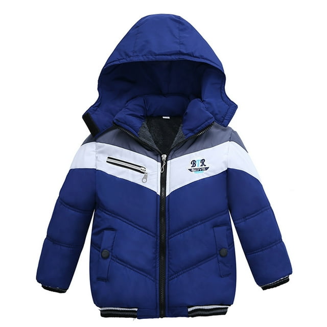 Abrigo De Invierno Para Niños Pequeños Niños Prendas De Abrigo Chaquetas Chaqueta A Rayas Para Bebés Cremallera Con Capucha Abrigo A Prueba De Viento Azul Odeerbi LM103-3156