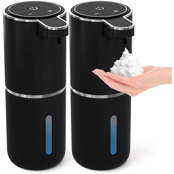 2 Pack Automatic Foaming Soap Dispenser,Touchless Foam Soap Dispenser,12.8oz Rechargeabled Wall Mounted Smart for Bathroom and Kitchen Dish Soap,Easy for Toddlers(Black)
