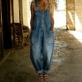 thumbnail image 2 of JFGHDG Womens Denim Bib Overalls Wide Leg Adjustable Strap Jean Jumpsuits Y2k Baggy Distressed Jeans Boyfriend Pants Blue XL, 2 of 4