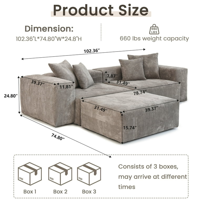 The Magic Home Corduroy Modular Sectional Sofa Brown, 2-Seat with