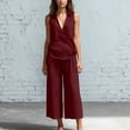 thumbnail image 5 of Lumtrix Womens Lounge Cotton Linen Two Piece Outfits Spring Summer Oversized Sleeveless Tops And Wide Leg Capris Suits Sets Red 2XL, 5 of 5