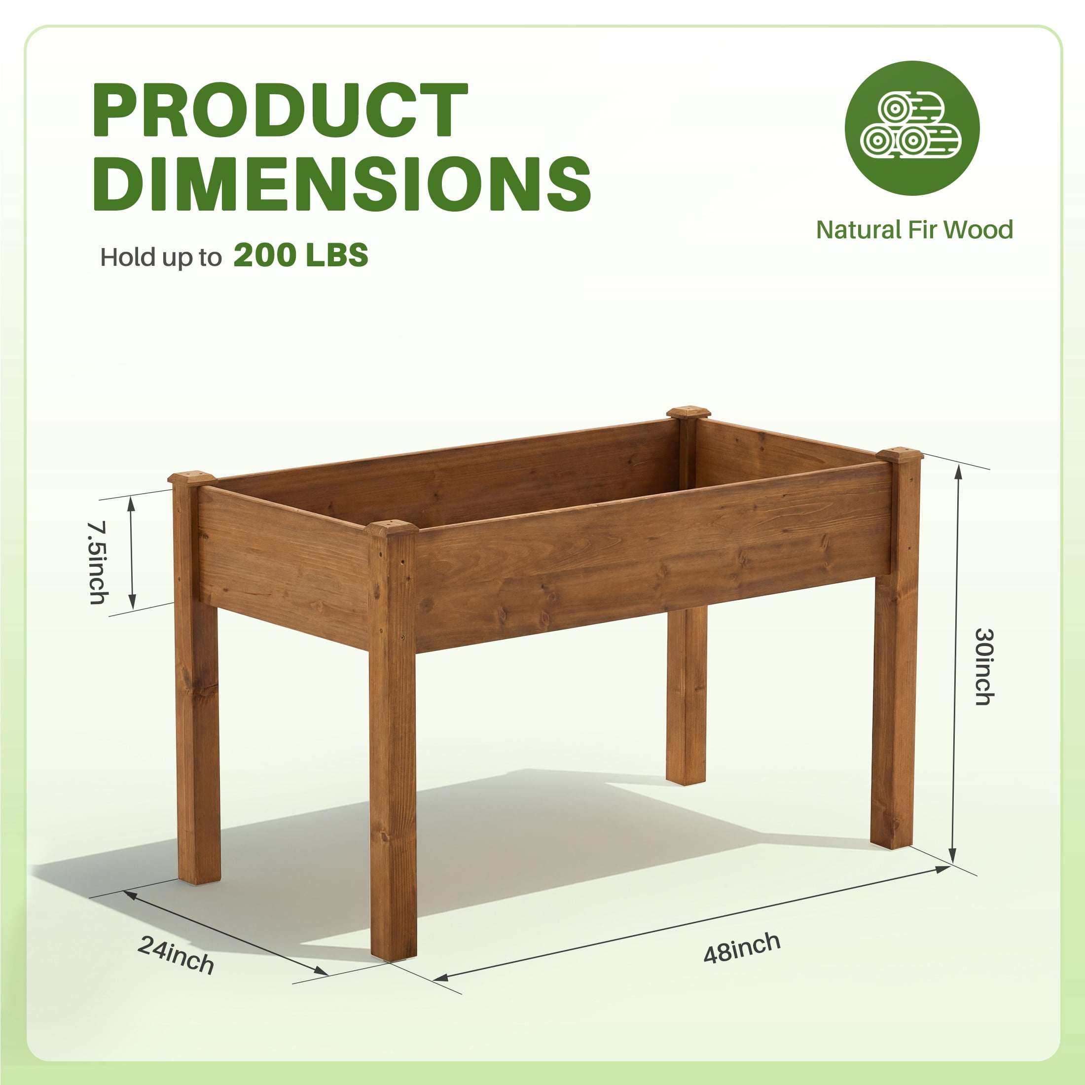 CONCETTA Wooden Raised Garden Bed - Elevated Planter Box with Drainage & Liner, 48" x 24" x 30" for Backyard/Patio/Balcony (Brown)