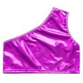 thumbnail image 4 of TiaoBug Kids Girls Metallic Latin Jazz Dance Crop Tops Single Shoulder Sleeveless Sports Tank Vest Top Purple 4-6, 4 of 5
