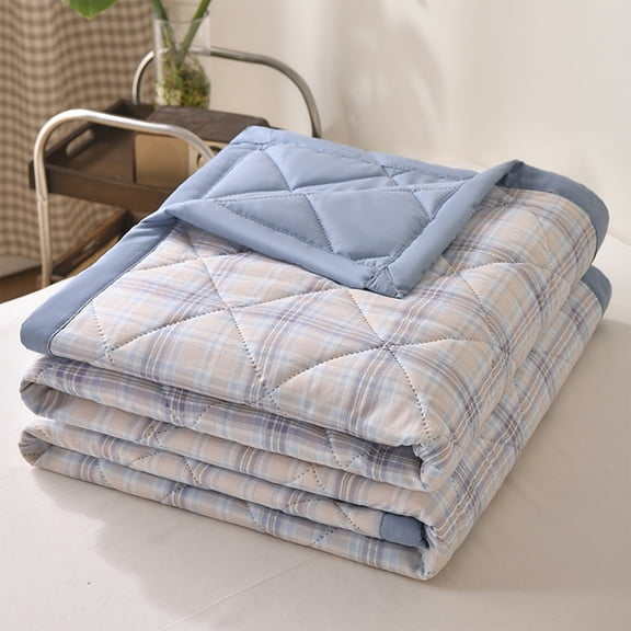 Btomtd Plaid Summer Cooling Blanket, Thin Air Conditioning Quilt, Embossed Stitching Bedding Lightweight Comforter for Home Bedroom Dorm Daily Use, 39" x 59" (Blue)