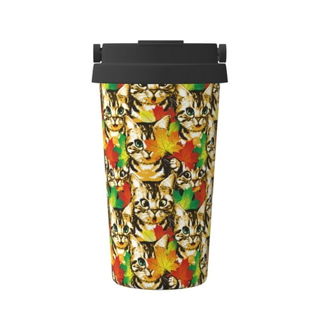 

Goofa Kittens With Maple Leaves for Insulated Travel Coffee Mug Spill Proof Leak Proof 16 OZCoffee Tumbler Reusable Coffee Cups with Lids Thermos for Hot and Cold Drink
