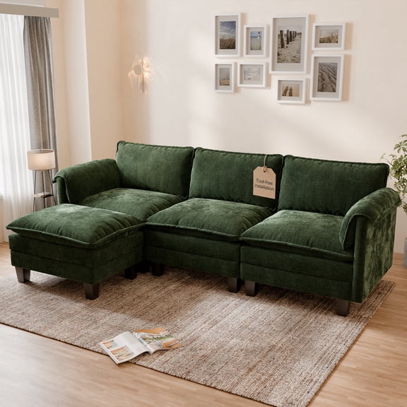 WACASA 120" Oversized Modular Sectional Sofa, 4-Seat L-Shaped Chenille Deep Seat Cloud Couch for Living Room, Green