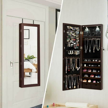 jewelry costway mirrored cabinet lights led armoire organizer mount lighted