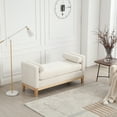 thumbnail image 3 of 53.5"W Elegant Upholstered Bench, Ottoman with Wood Legs & Bolster Pillows for End of Bed, Bedroom, Living Room, Entryway, Ivory, 3 of 6