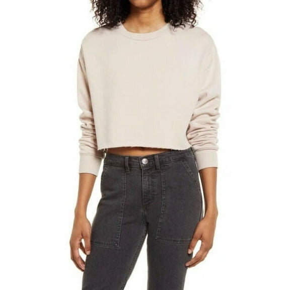 Socialite Women's Soft Long Sleeve Cropped Sweatshirts Pullover Beige XL, NWT