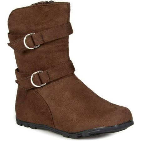 Buckle Strap Accent - Brinley Co. Girl's Buckle and Strap Accent Mid-calf Boots