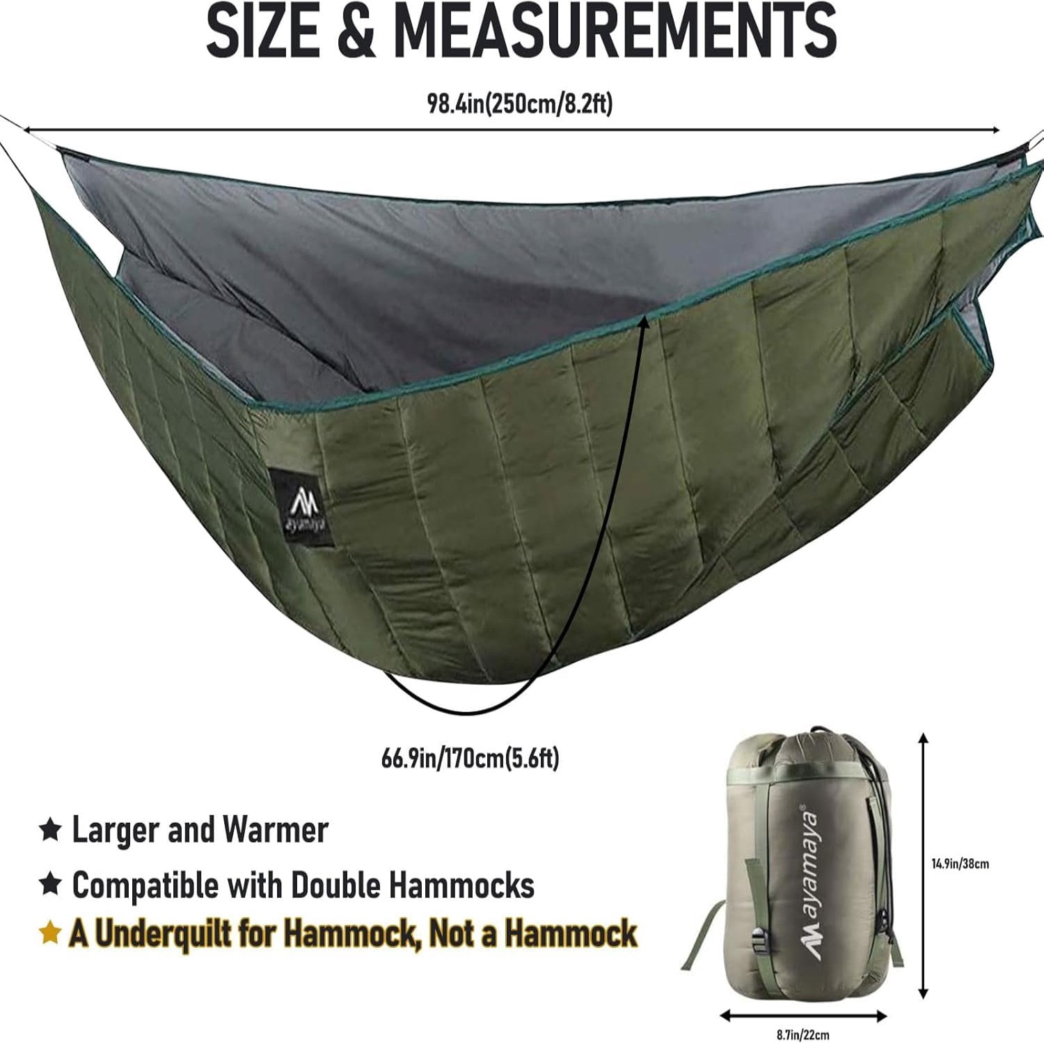 Double Hammock Underquilt Full Length Big Size Under Quilts for Hammocks, Camping Backpacking Essential, Winter Cold Weather Warm UQ Blanket Bottom Insulation