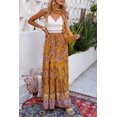 thumbnail image 3 of ABPHQTO Falda maxi de cintura alta elástica con volantes y estampado floral boho naranja para mujer, 3 of 5