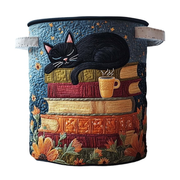 Sktrjpolfis Embroidered Laundry Basket, 20x28in Large Storage Bucket with Sturdy Handles, Thick Foldable, Soft Polyester Quilted Fabric, for Home Organization