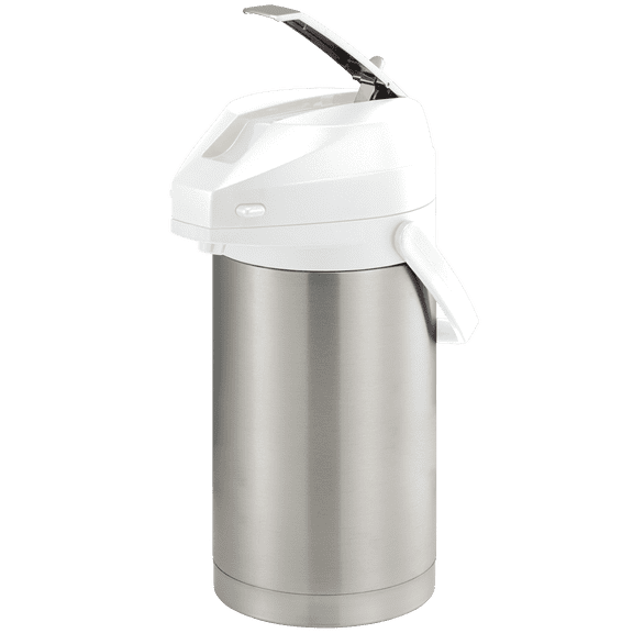 Airpot Coffee Dispenser with Lever Lid, 3 Liter, Stainless Vacuum Insulated, Stainless/White