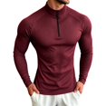 thumbnail image 2 of VgaVtl Fall Winter Mens Long Sleeve Tshirt Athletic Red Mens Shirts Turtleneck Casual Zip-Up Slim Plain Stretch, 2 of 6