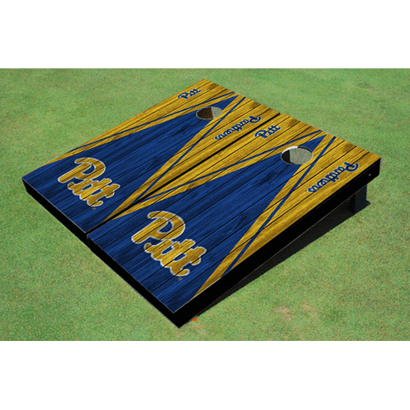 University of Pittsburgh Royal And Yellow Matching Wood Look Triangle Cornhole Boards