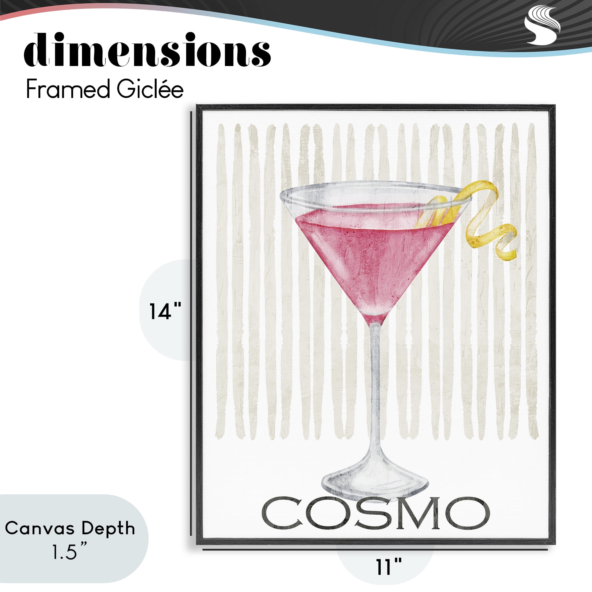 Stupell Industries Pink Cosmo on Stripes Black Framed Giclee Art, design by Kim Allen