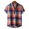 thumbnail image 3 of QUINDOS Short Sleeve Hawaiian Shirt Men Summer Button Down Casual Cotton Linen Shirts Plaid Loose Vacation Beach Shirts, 3 of 8