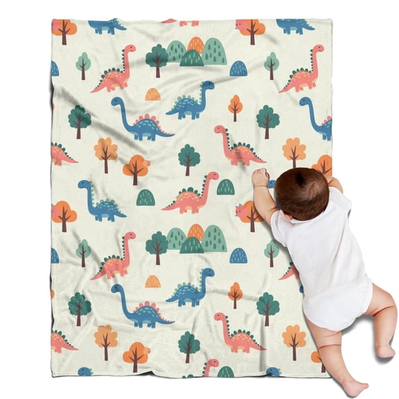 Beige Dinosaurs Landscapes Pattern Blanket,Comfortable Soft Flannel Throw Blanket,All Season,Warm Lightweight Blankets for Sofa Bed Couch Living Room Chair,30"x40"