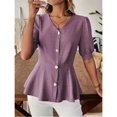 thumbnail image 6 of Women Business Casual Tops 2026 Summer Dressy Blouses Short Sleeve Peplum Work Shirts V Neck Office Outfit by Yigetop Purple S, 6 of 7