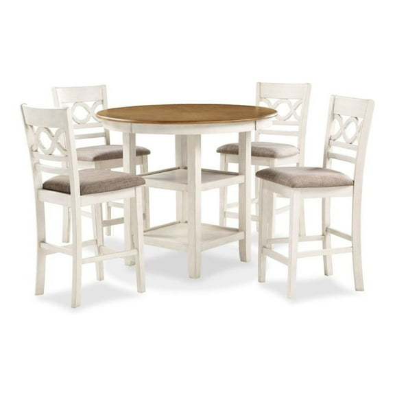 FurniFact Brown Round Kitchen Table and Chairs for 4, Farmhouse 5 Piece Dining Set
