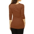 thumbnail image 4 of INSPIRE CHIC Women's Cowl Neck Long Sleeves Buttons Decor Ruched Top for Casual Wear M Brown, 4 of 8