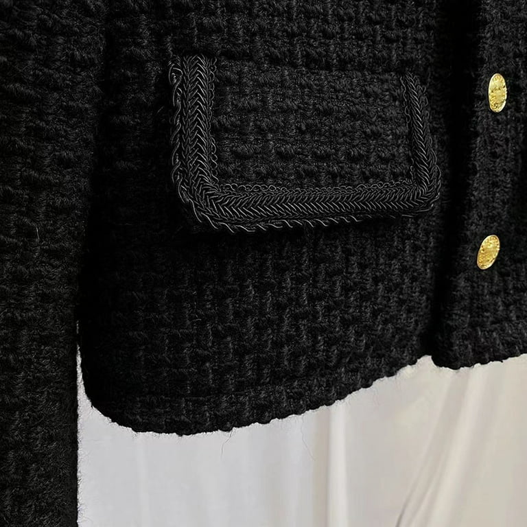 PIKADINGNIS Black Cropped Tweed Jacket Women Korean Fashion Single Breasted  Lapel Coat Woman Elegant Luxury Design Short Outerwear 