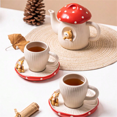 thumbnail image 4 of 1pc Set Red Mushroom Reinforced Porcelain Tableware, Including Spoon, Teapot, 8-Inch Plate, Cup & Saucer Set. Suitable For Single Dining Set, Breakfast Plate, Coffee Cup, Couples Dinnerware Set, 4 of 5
