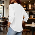thumbnail image 5 of Craaazy Spring Tops for Women Casual 3/4 Sleeve Solid Color Crew Neck Button Accent Shirts for Everyday Wear, Weekend Errands, 5 of 7
