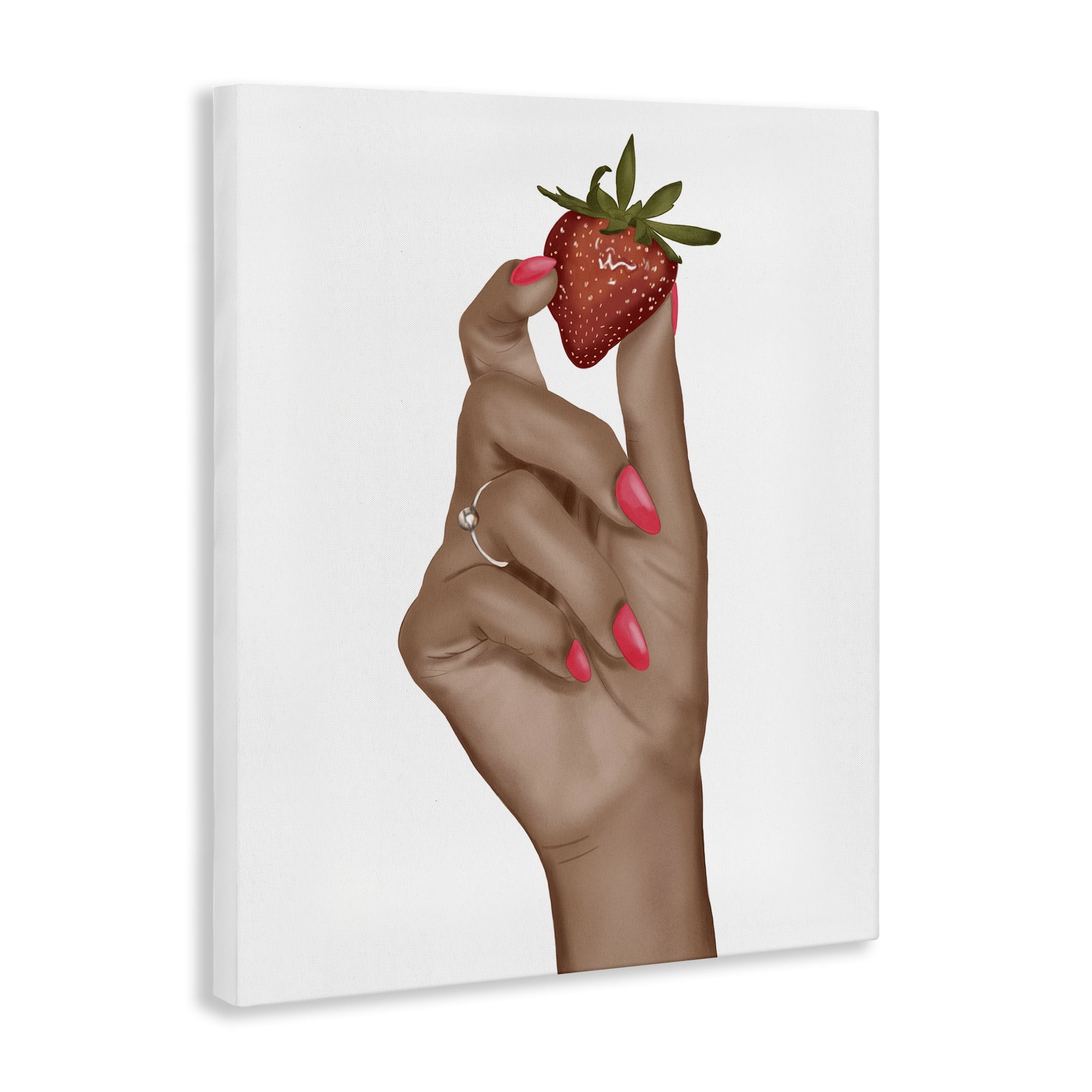 Stupell Industries Holding Juicy Strawberry People Painting Wrapped Canvas Art Print Wall Art, 24 x 30