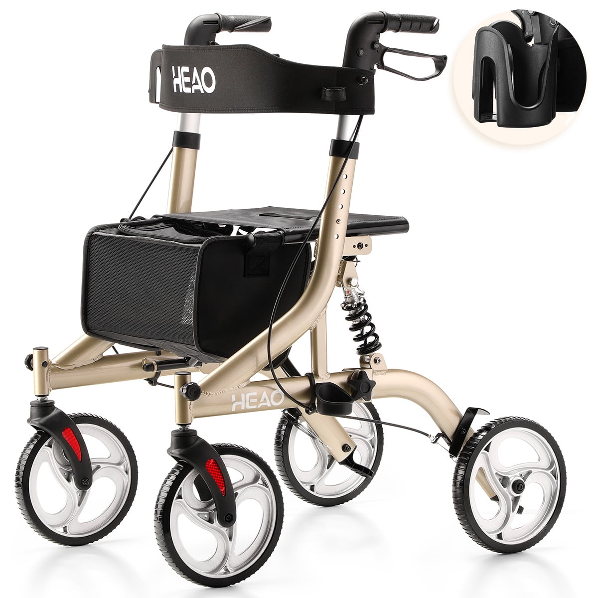 HEAO Rollator Walker with Seat for Seniors,4 x 10" Wheels Upright Walker with Shock Absorber