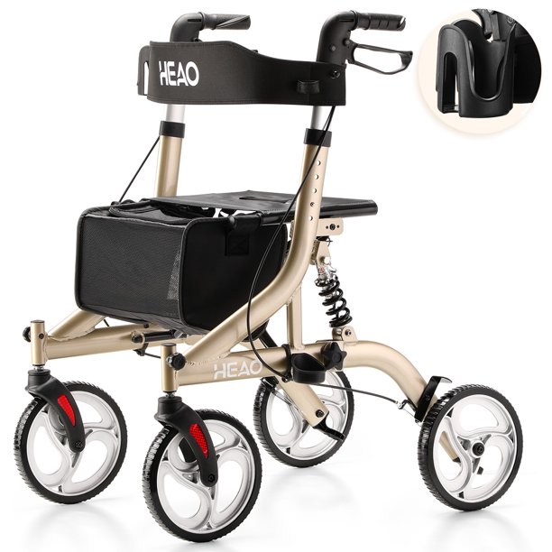 HEAO Rollator Walker with Seat for Seniors,4 x 10" Wheels Upright