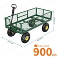 thumbnail image 3 of 900 lbs Garden Cart with Removable Mesh Sides, Heavy Duty Steel Garden Wagon with 10" Pneumatic Tires & 180°Rotating Handle, Yard Cary Utility Wagon for Lawn Backyard Use, Green Black & Yellow, 3 of 9