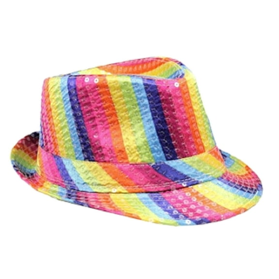 Rainbow Fedora Style Hat with Appliques, Lined, One Size Fits Most