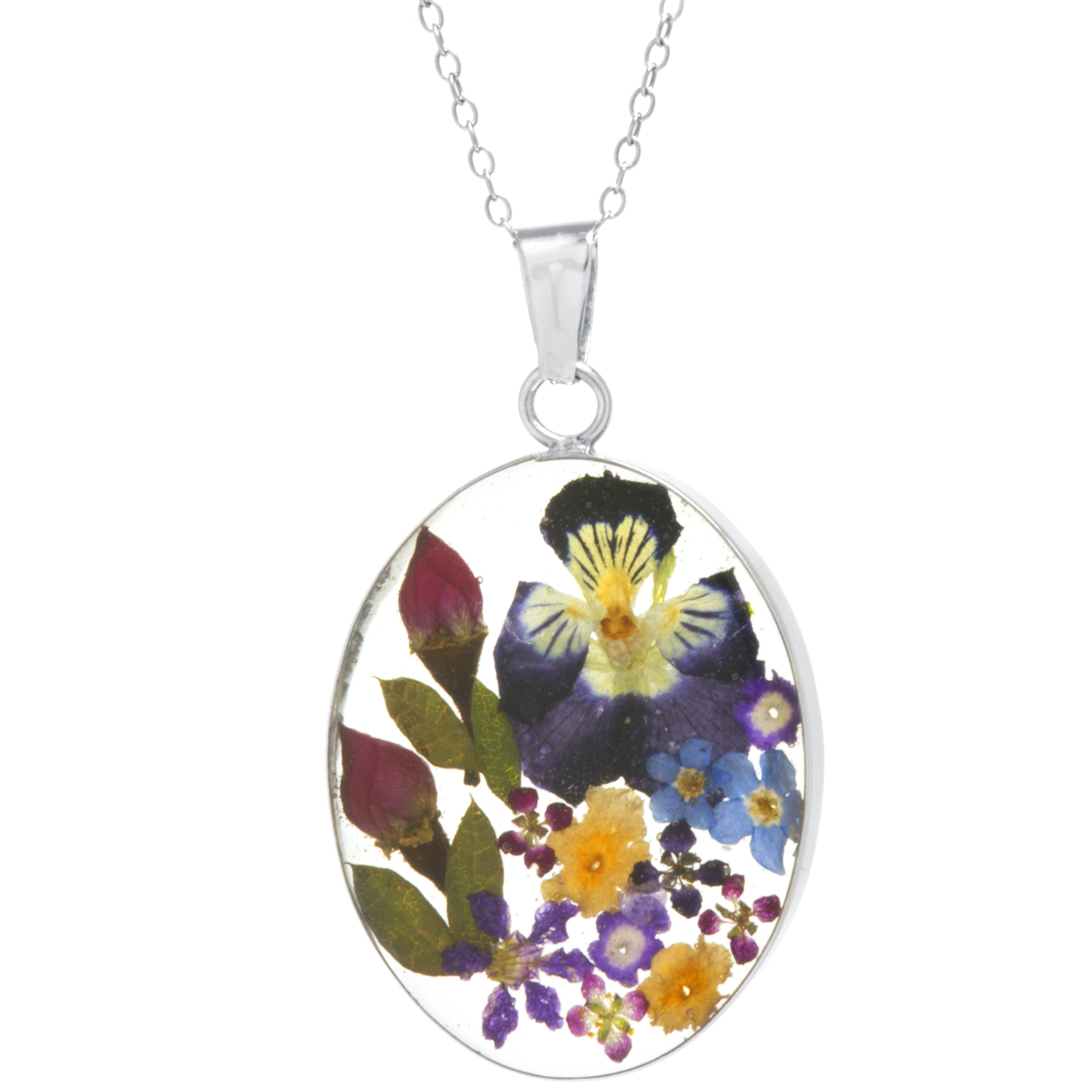 Guitar Shaped Silver Tone Pendant with Real Dried Flowers