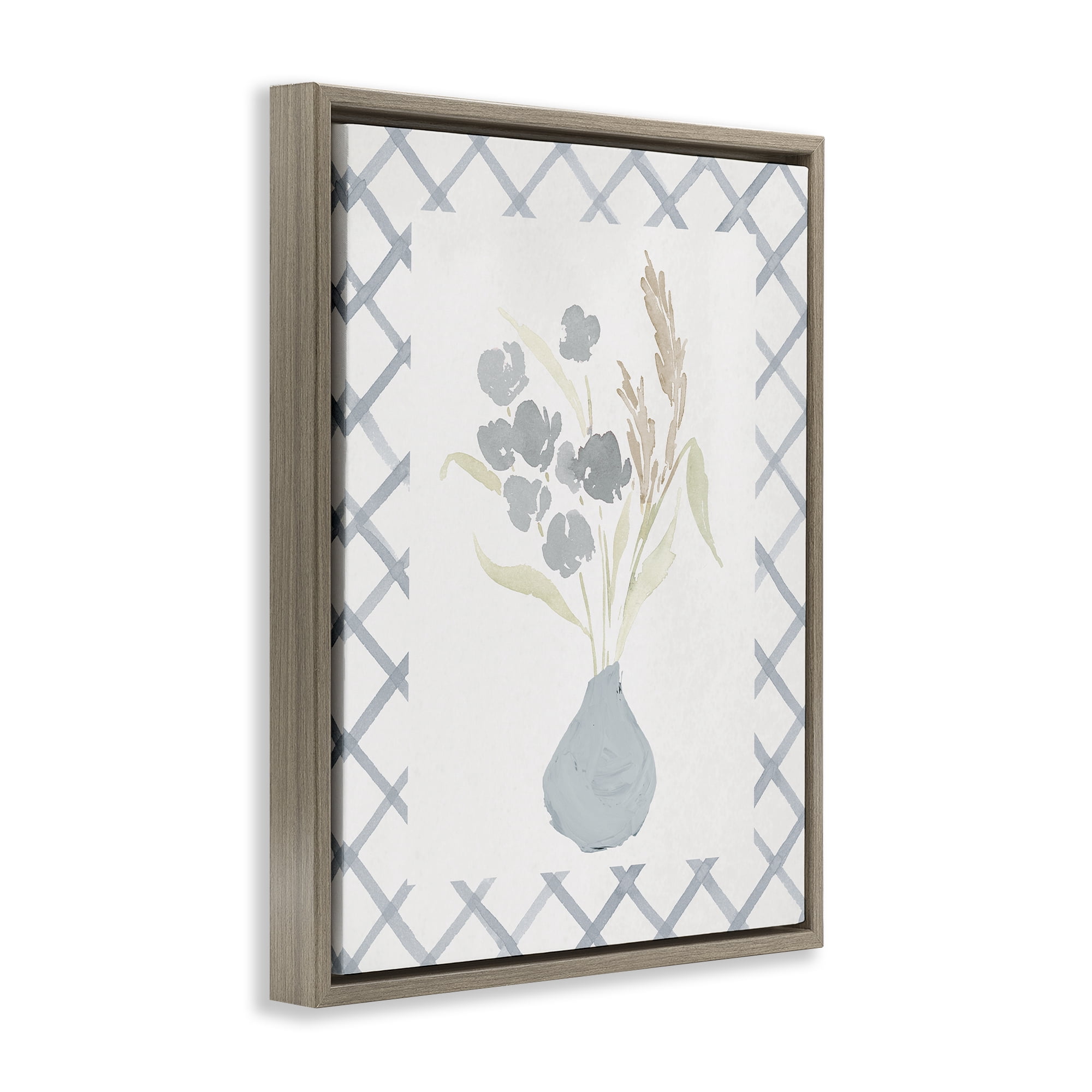 Stupell Industries Muted Blue Anna Bouquet Brown Framed Floater Canvas Wall Art, design by Lucille Price