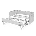 thumbnail image 3 of Harper & Bright Designs Twin Size Upholstered Daybed with Pull‑out Trundle, Corner Bed Frame with Wavy Backrest, Convertible Sofa Bed with Side Storage and Rolling Wheels for Bedroom, Cyan, 3 of 16