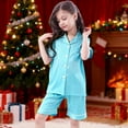 thumbnail image 2 of Girls Silk Pajamas Set Satin Cute Cozy Soft Solid Color Button-Down Short Sleeves Lapel Loungewear 3 Piece Pjs Shorts + Trousers Set Nightwear Christmas Gifts for Kids, 2 of 5
