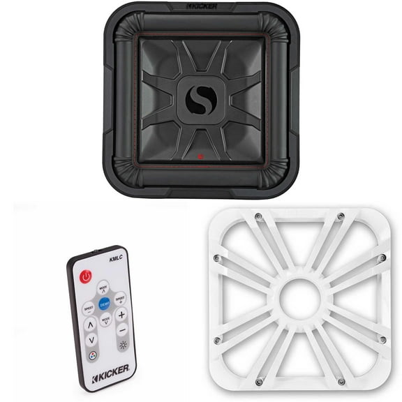 Kicker 46L7T122 L7T L7-Thin 12-Inch (30cm) Subwoofer, Dual Voice Coil, 2-Ohm, 600 Watt w/ White LED Grill & Remote Bundle
