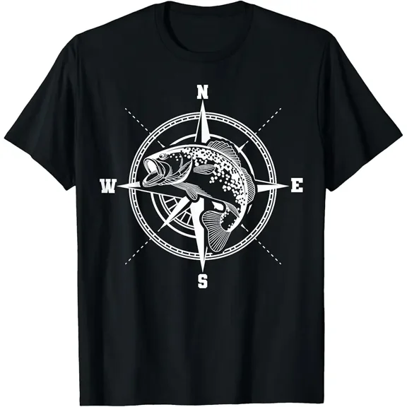 Bass Fish Compass Graphic Fisherman Men Nautical Short Sleeve T-Shirt