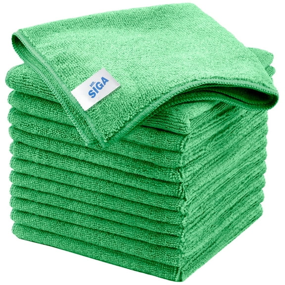 MR.Siga Microfiber Cleaning Cloths, All-Purpose Microfiber Towels, Streak Free Cleaning Rags, Pack of 12, Green, Size 32 x 32 cm(12.6 x 12.6 inch)