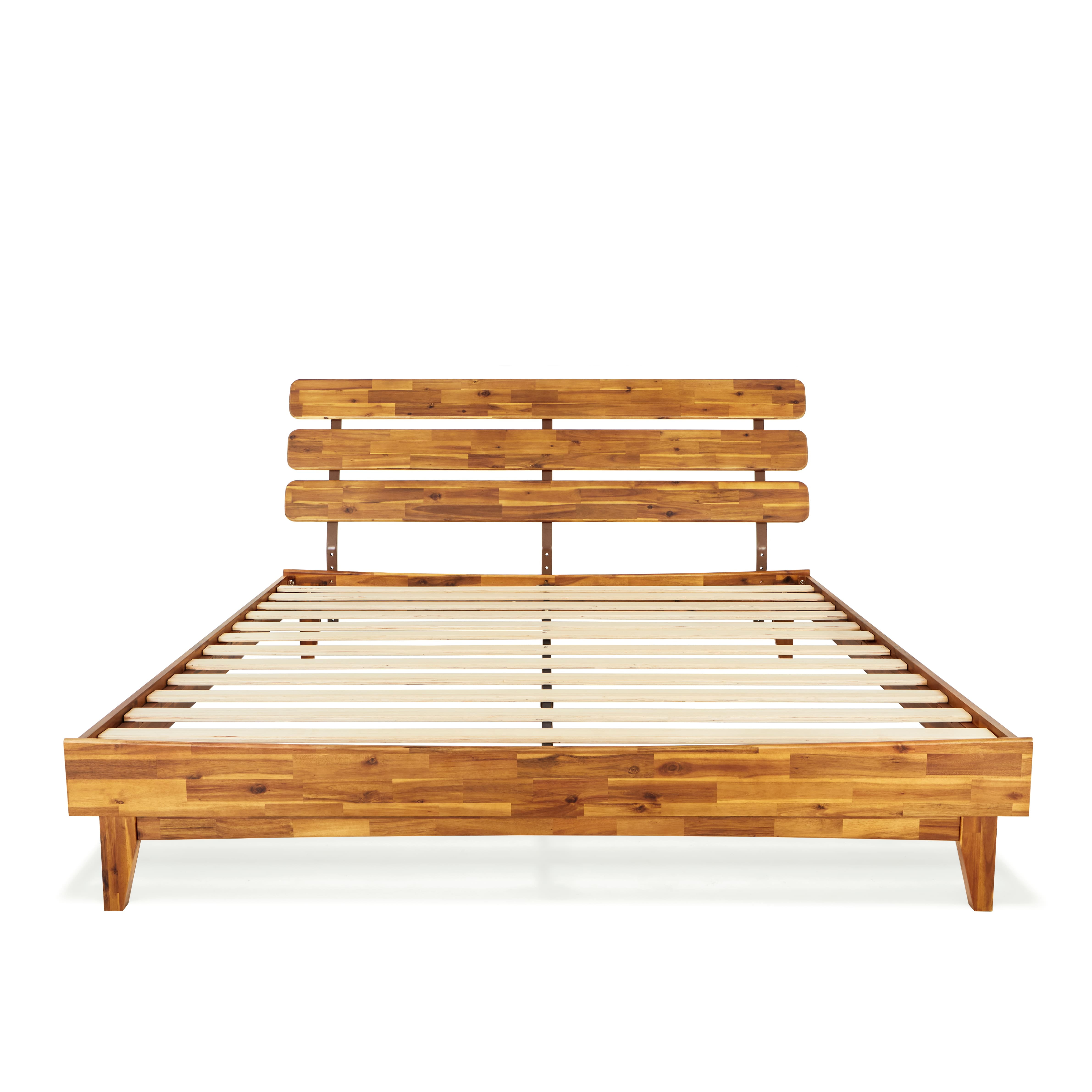 Dalen 45" King Bed Frame, Adjustable Headboard, Mid-Century, Solid Wood, Caramel