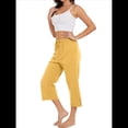 thumbnail image 3 of Pantalones de Cintura Alta para Mujer, Cómodos, Informales, Holgados, con Cordón, Botones y Bolsillos. Amarillo XL, 3 of 10
