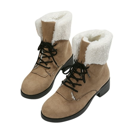 

SIMANLAN Womens Anti-Slip Winter Warm Shoes Slip Resistant Lace Up Ankle Boots Casual Booties Khaki 5.5