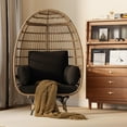 thumbnail image 4 of Oversized 360° Swivel Rattan Egg Chair w/ Beige Cushion – Weatherproof PE Wicker, Steel Frame – for Patio, Garden & Indoor Use, 4 of 7