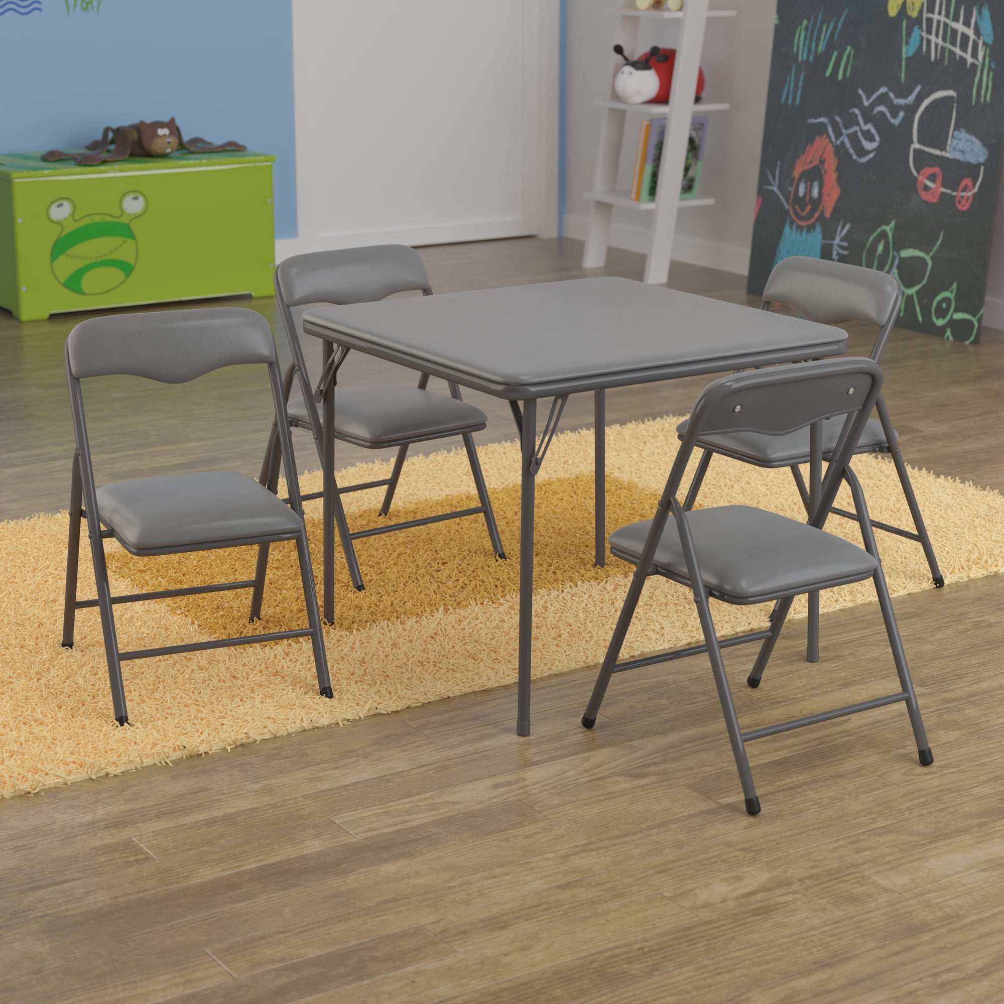 Emma + Oliver Kids Gray 5 Piece Folding Activity Table and Chair Set for Home & Daycare