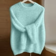 thumbnail image 4 of Womens Oversized Crew Neck Pullover Sweater Plus Size Fashion Long Sleeve Loose Solid Color Blouse Jumper Soft Cozy Trendy Outerwear Turquoise L, 4 of 5