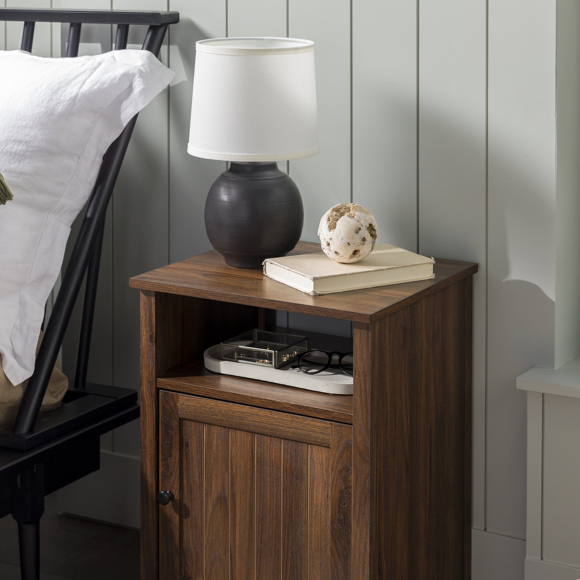 Walker Edison Modern Open Shelf End Table, Dark Walnut
