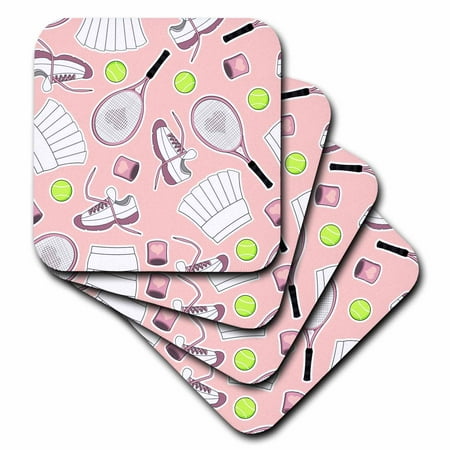 Tennis Coaster - 3dRose Cute Tennis Pattern Pink, Soft Coasters, set of 4